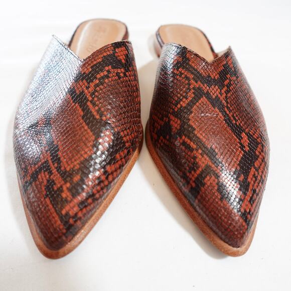 Madewell The Emilia Mule Snake Embossed Size 7 Rust Red Brown Pointed Toe MA416 - Picture 3 of 14